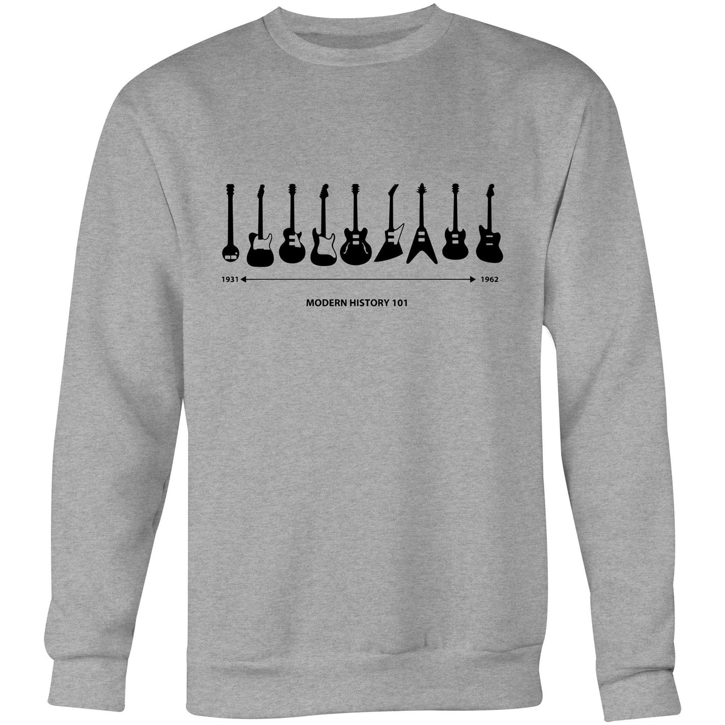Guitar Timeline - Crew Sweatshirt Grey Marle Sweatshirt Mens Music Womens