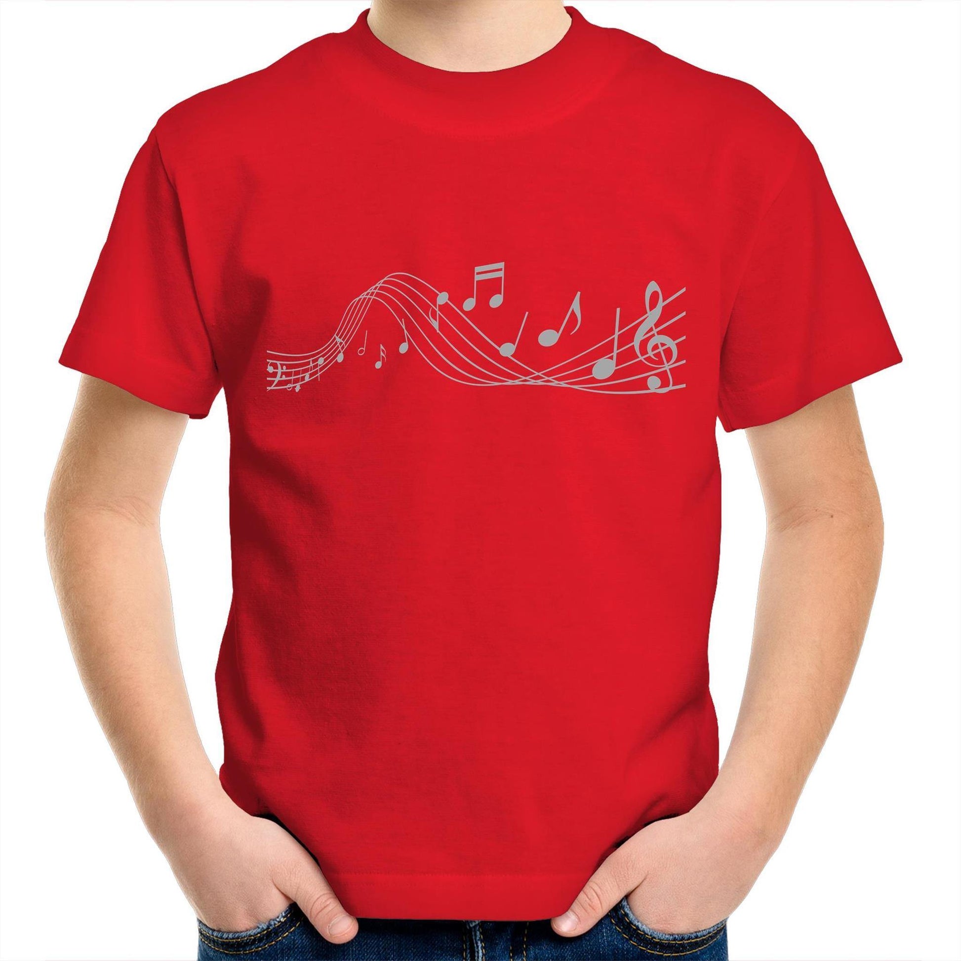 Music Notes - Kids Youth Crew T-Shirt Red Kids Youth T-shirt Music