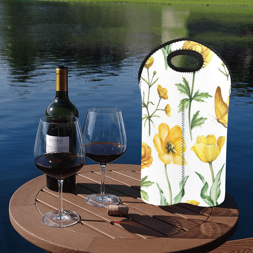 Yellow Flowers - 2-Bottle Neoprene Wine Bag 2 Bottle Wine Bag Printed Offshore