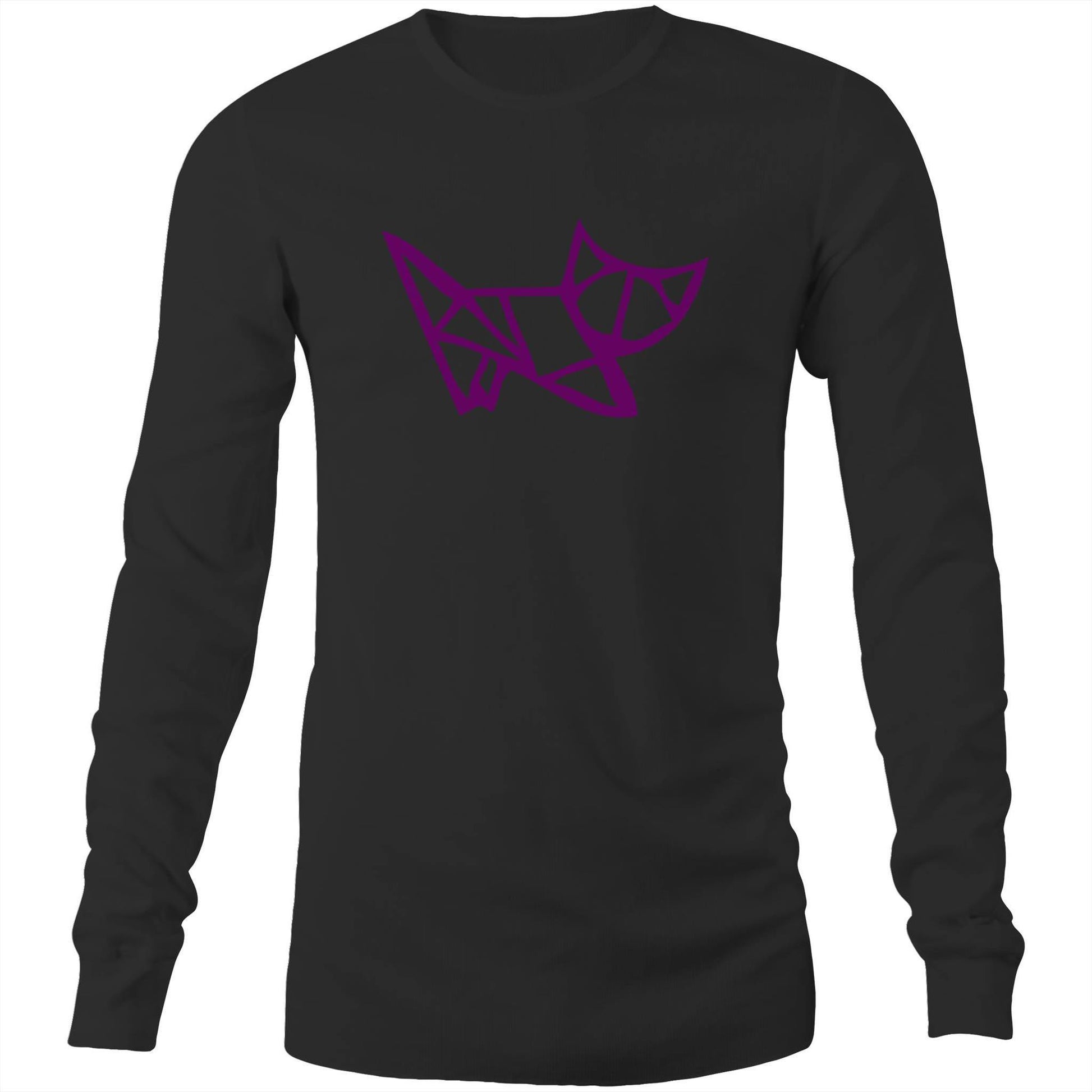 Origami Kitten - Long Sleeve T-Shirt Black Unisex Long Sleeve T-shirt animal Mens Womens
