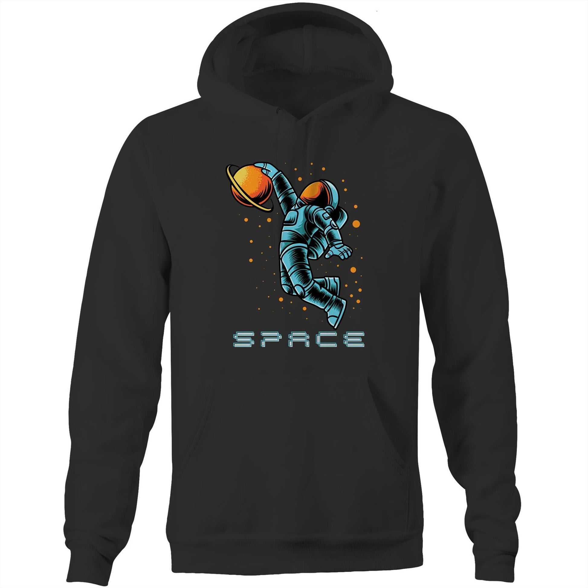 Astronaut Baksetball - Pocket Hoodie Sweatshirt Black Heavyweight Hoodie Space