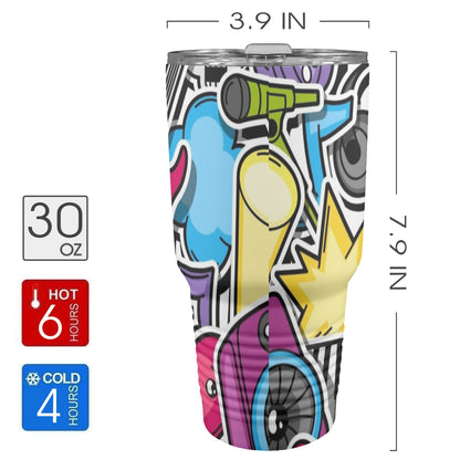 Sticker Music - 30oz Insulated Stainless Steel Mobile Tumbler 30oz Insulated Stainless Steel Mobile Tumbler Music Printed Offshore