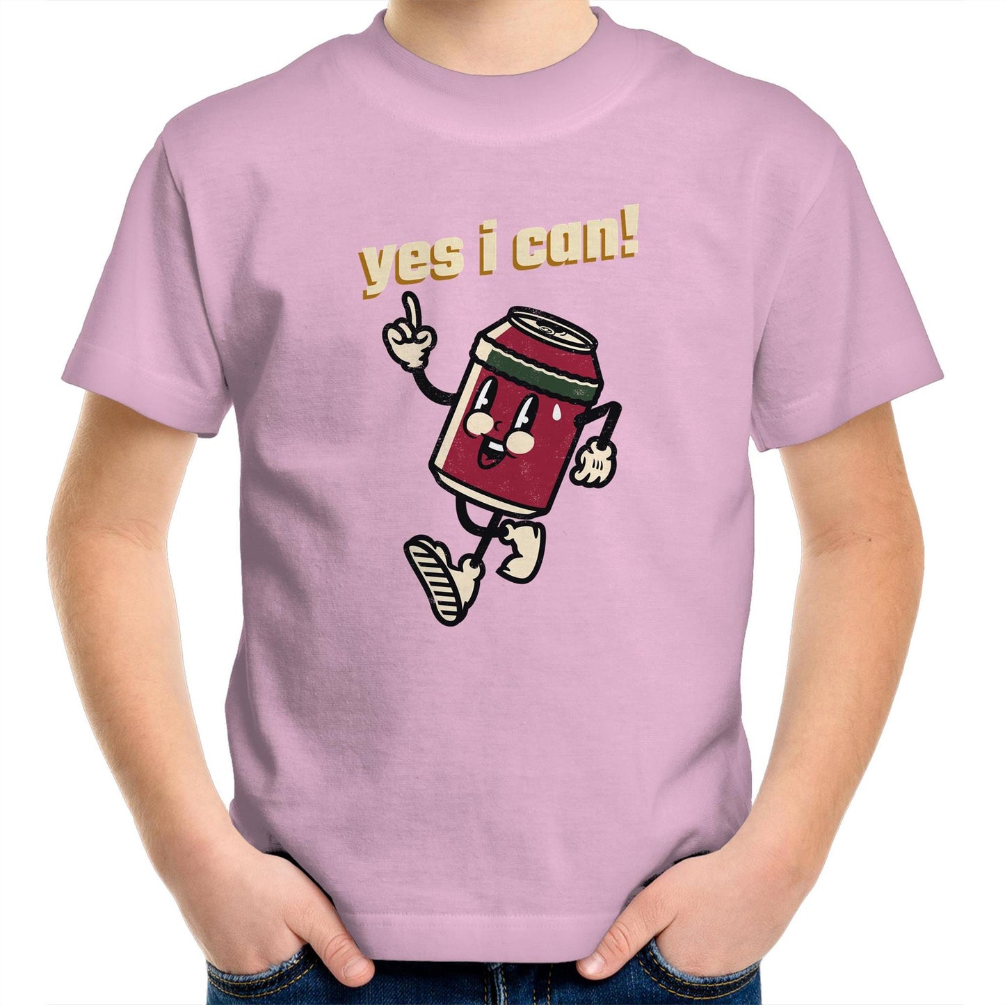 Yes I Can! - Kids Youth Crew T-Shirt Pink Kids Youth T-shirt Motivation Retro