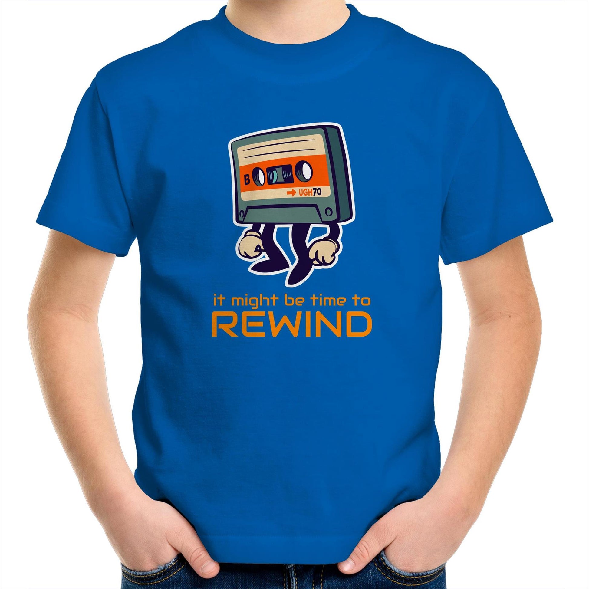 It Might Be Time To Rewind - Kids Youth Crew T-Shirt Bright Royal Kids Youth T-shirt Music Retro