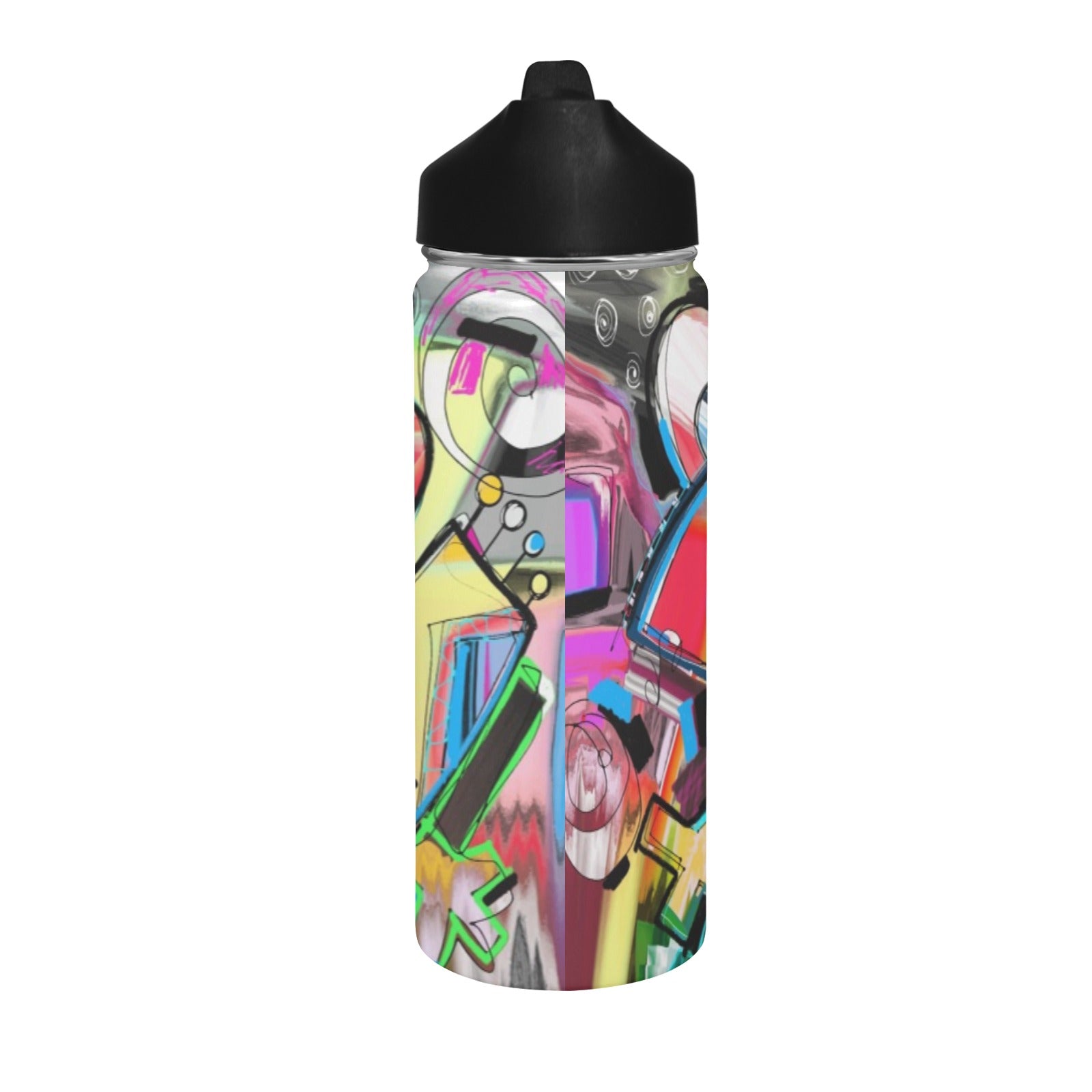 Graffiti Bird - Insulated Water Bottle with Straw Lid (18 oz) Insulated Water Bottle with Straw Lid Printed Offshore