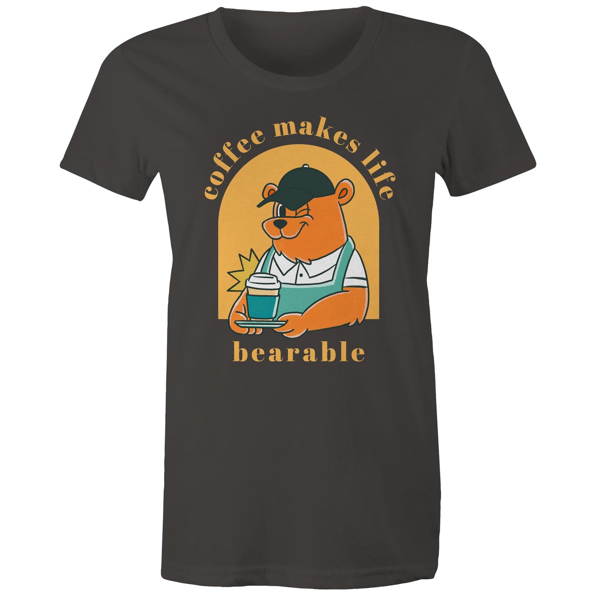 Coffee Makes Life Bearable - Womens T-shirt Charcoal Womens T-shirt animal