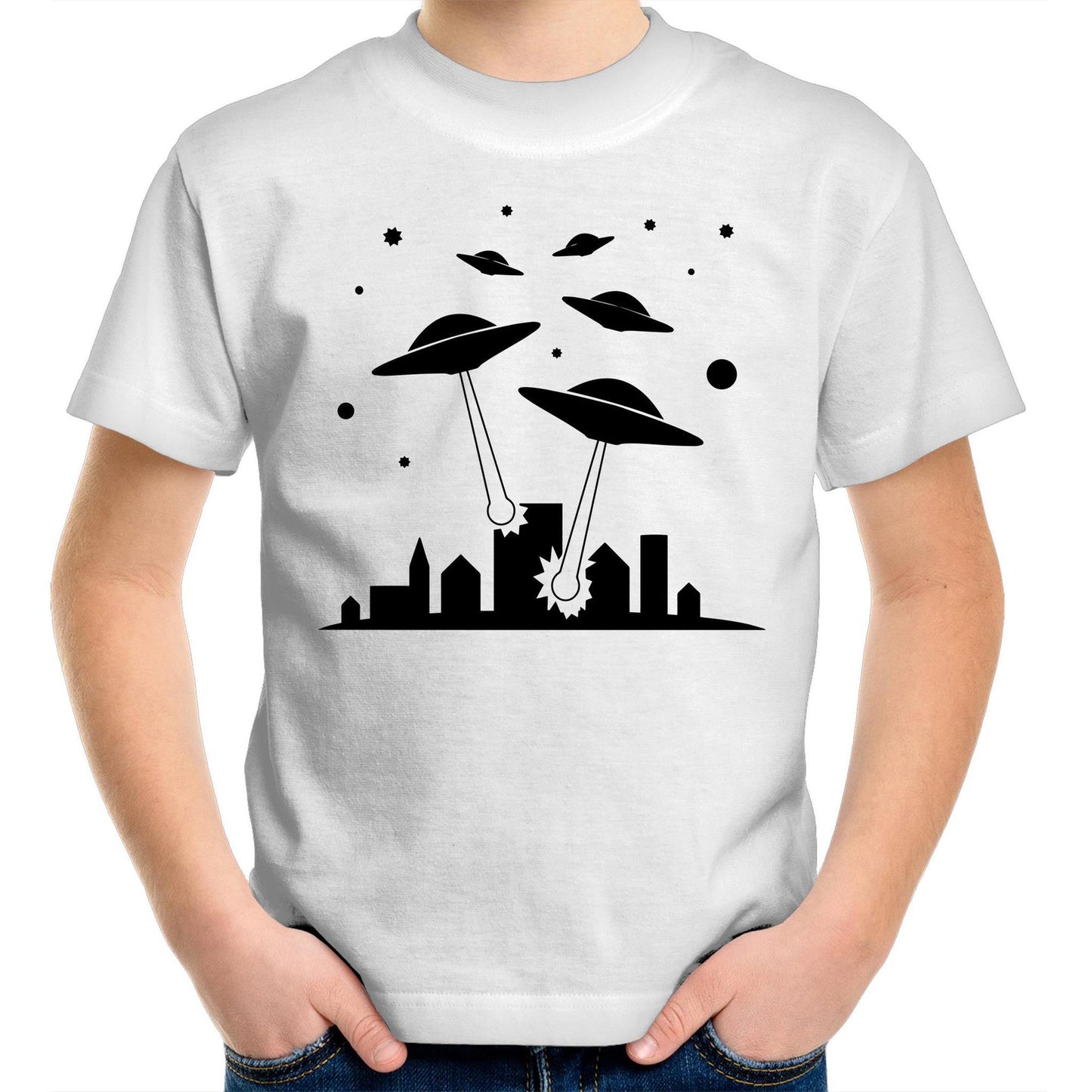 Space Invasion - Kids Youth Crew T-Shirt White Kids Youth T-shirt