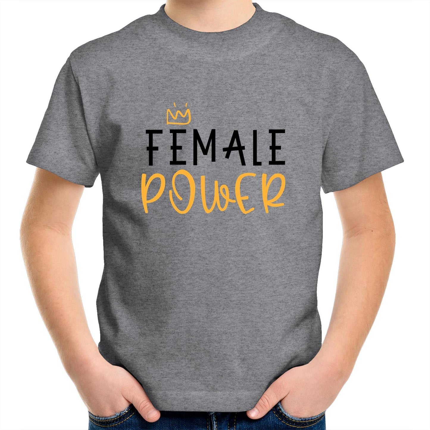 Female Power - Kids Youth Crew T-Shirt Grey Marle Kids Youth T-shirt