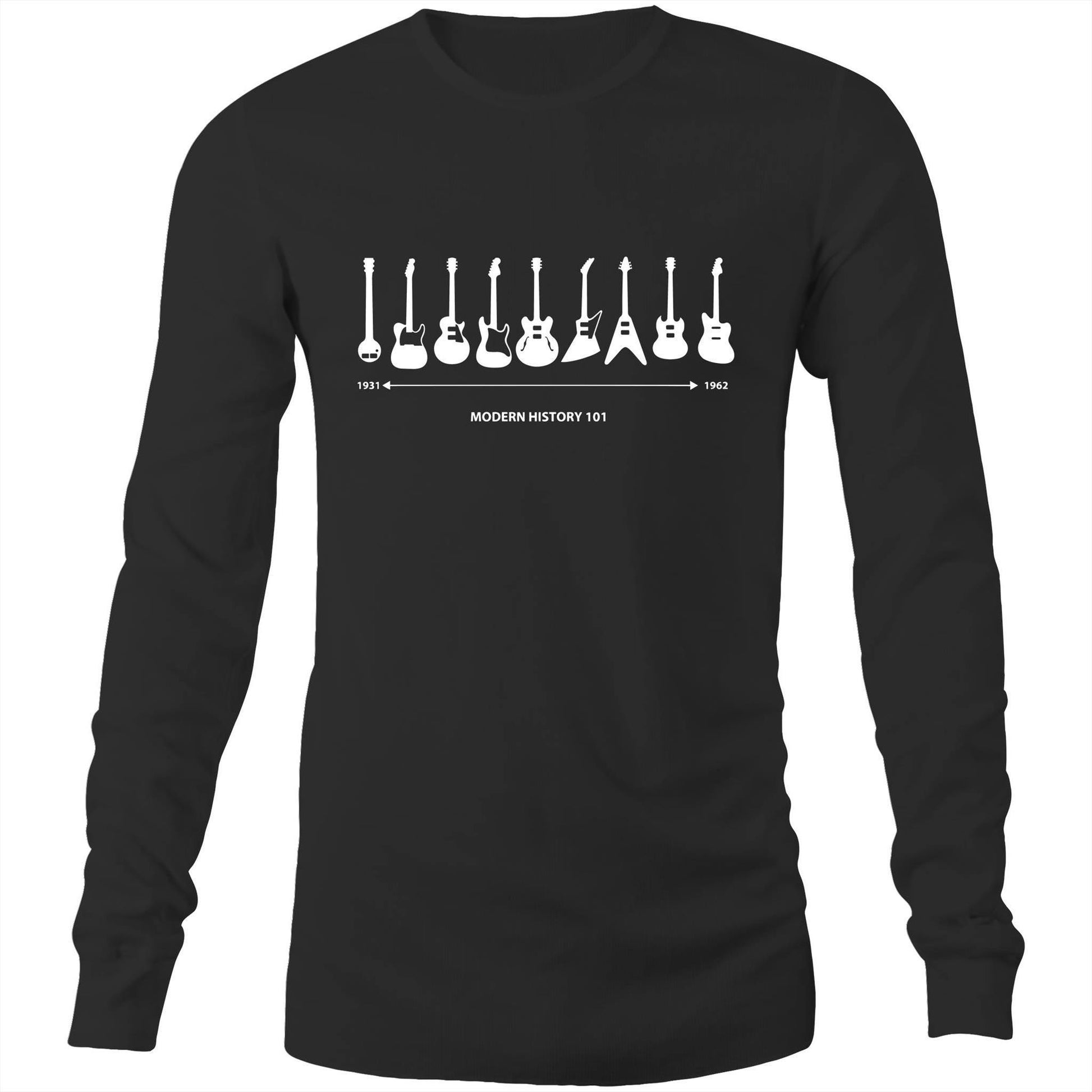 Guitar Timeline - Long Sleeve T-Shirt Black Unisex Long Sleeve T-shirt Mens Music Womens