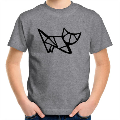 Origami Kitten - Kids Youth Crew T-Shirt Grey Marle Kids Youth T-shirt animal
