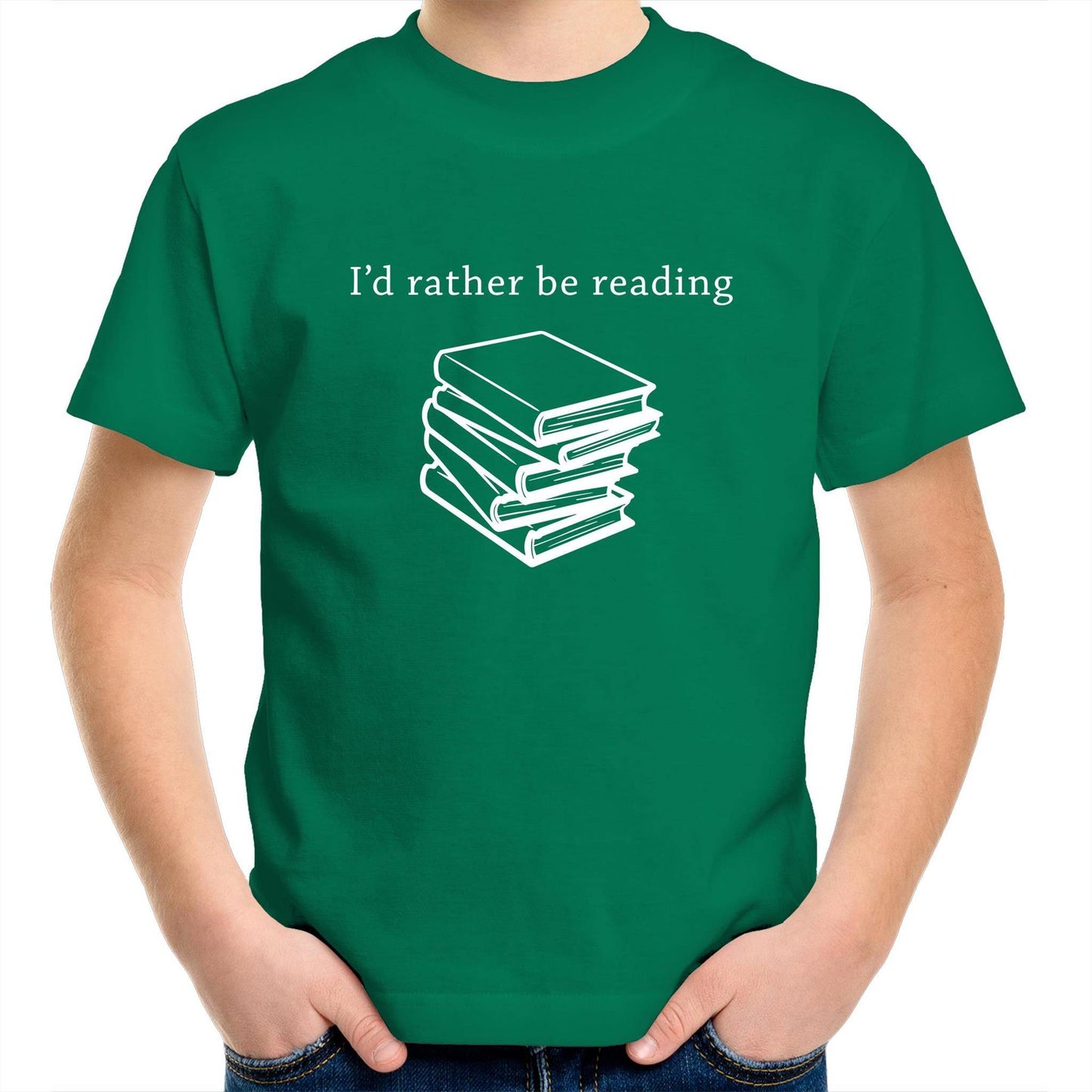 I'd Rather Be Reading - Kids Youth Crew T-Shirt Kelly Green Kids Youth T-shirt Funny