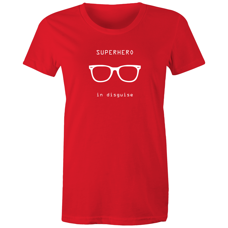 Superhero In Disguise - Women's T-shirt Red Womens T-shirt comic Funny Womens