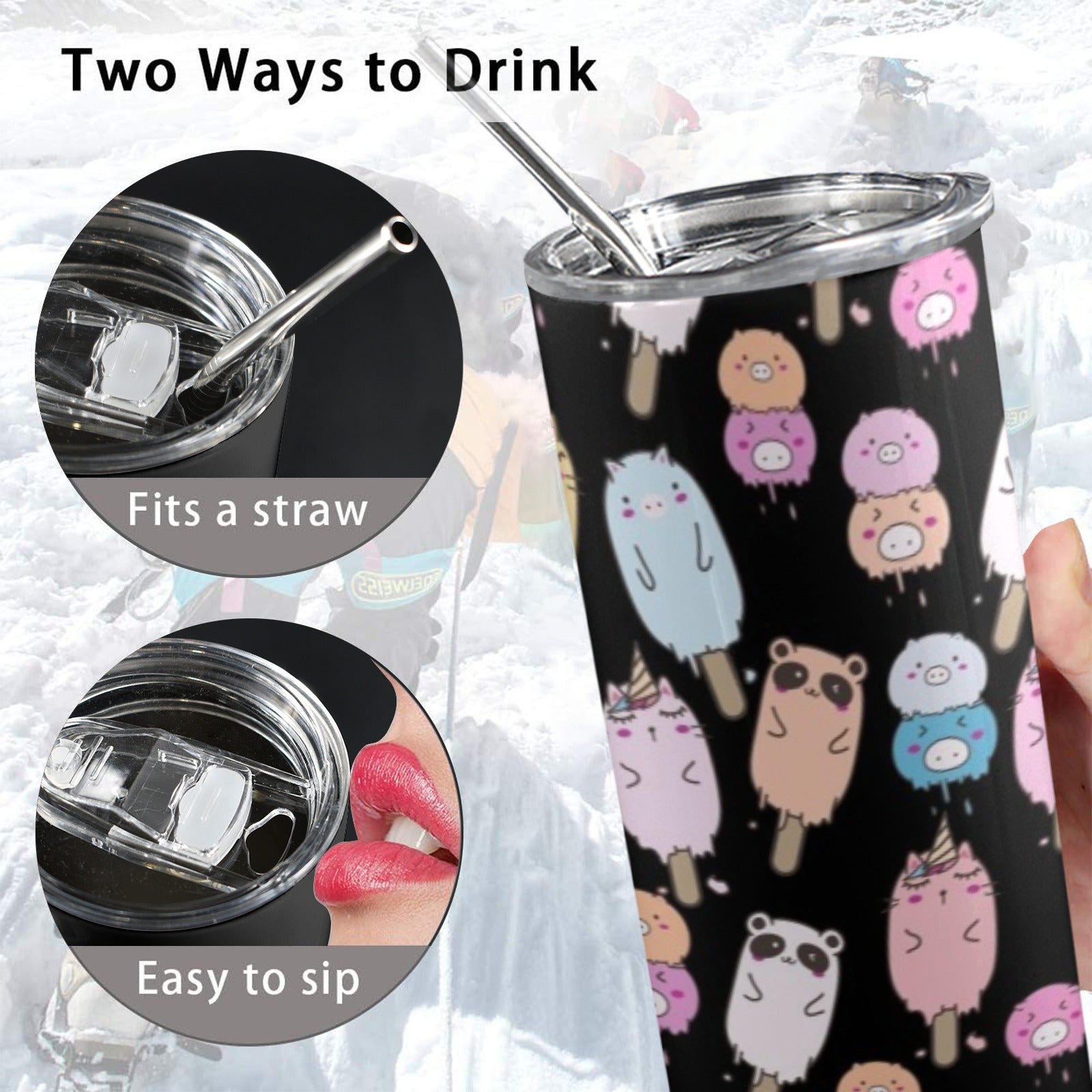 Cute Animal Ice Blocks - 20oz Tall Skinny Tumbler with Lid and Straw 20oz Tall Skinny Tumbler with Lid and Straw