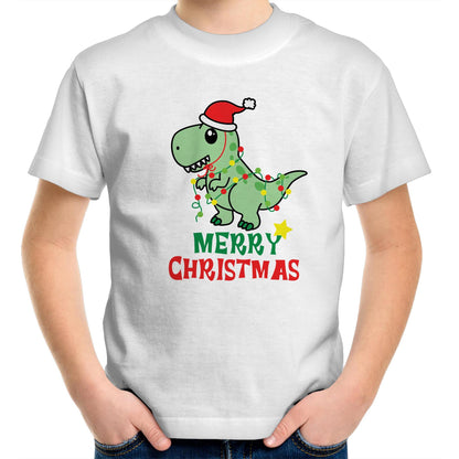 Christmas Dinosaur - Kids Youth Crew T-Shirt White Christmas Kids T-shirt Merry Christmas