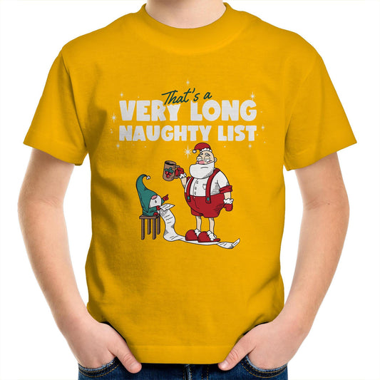 Santa's Naughty List - Kids Youth Crew T-Shirt Gold Christmas Kids T-shirt Merry Christmas