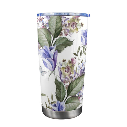 Blue Flowers - 20oz Travel Mug with Clear Lid Clear Lid Travel Mug