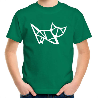 Origami Kitten - Kids Youth Crew T-Shirt Kelly Green Kids Youth T-shirt animal