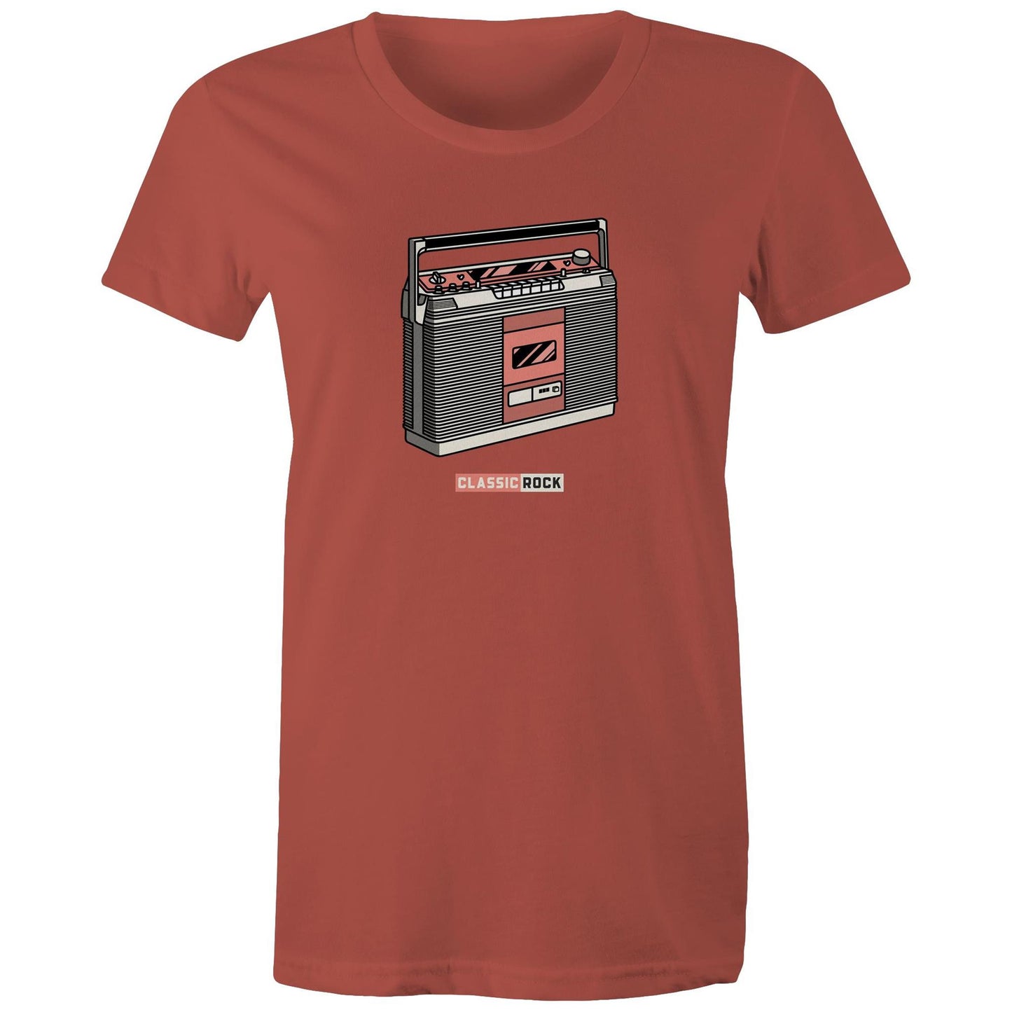 Classic Rock, Cassette Player - Womens T-shirt Coral Womens T-shirt Music Retro