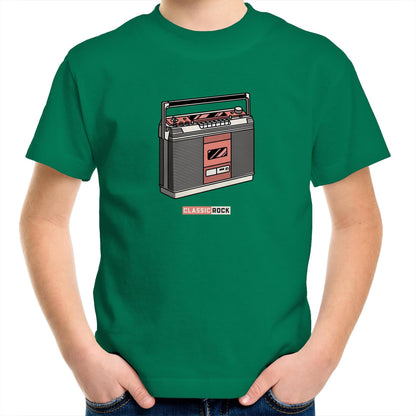 Classic Rock, Cassette Player Kids Youth Crew T-Shirt Kelly Green Kids Youth T-shirt Music Retro