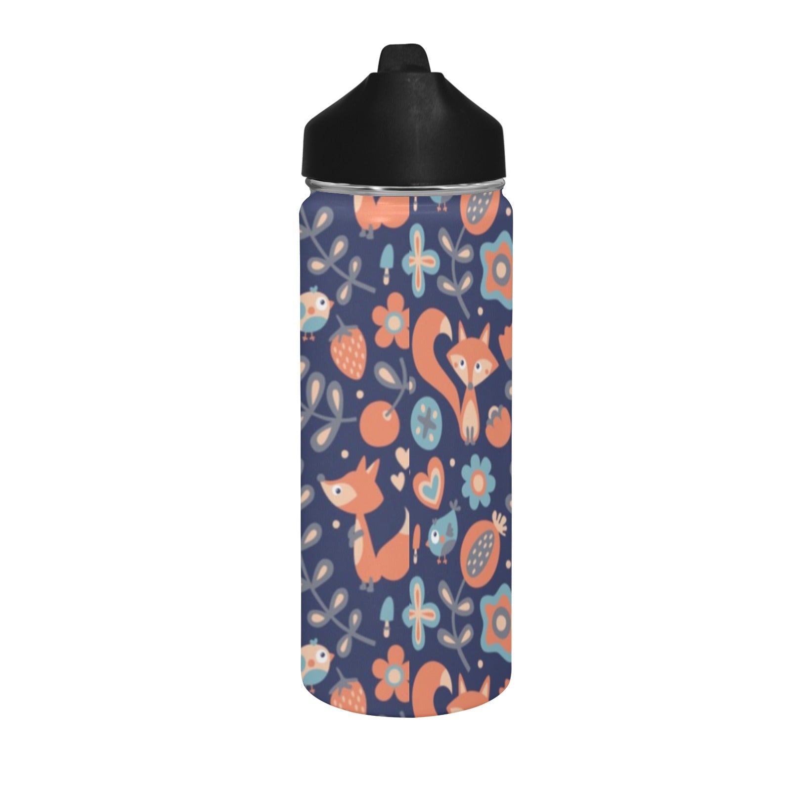 Cute Fox Insulated Water Bottle with Straw Lid (18 oz) Insulated Water Bottle with Straw Lid