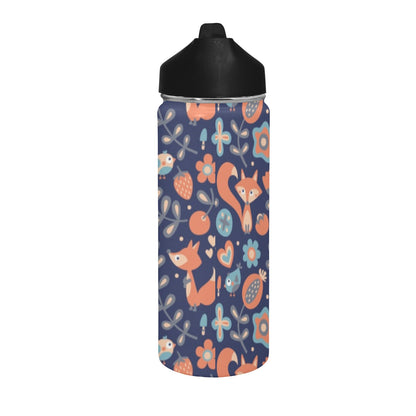 Cute Fox Insulated Water Bottle with Straw Lid (18 oz) Insulated Water Bottle with Straw Lid