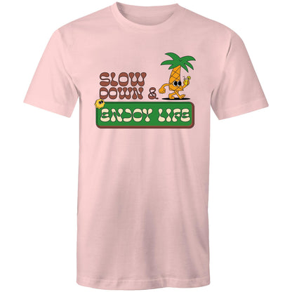 Slow Down & Enjoy Life - Mens T-Shirt Pink Mens T-shirt Motivation Summer