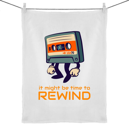It Might Be Time To Rewind - 50% Linen 50% Cotton Tea Towel Default Title Tea Towel Music Retro
