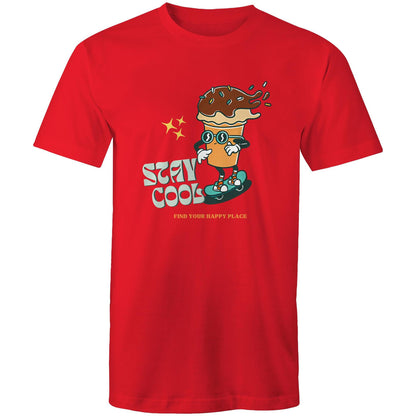 Stay Cool, Find Your Happy Place - Mens T-Shirt Red Mens T-shirt Retro Summer