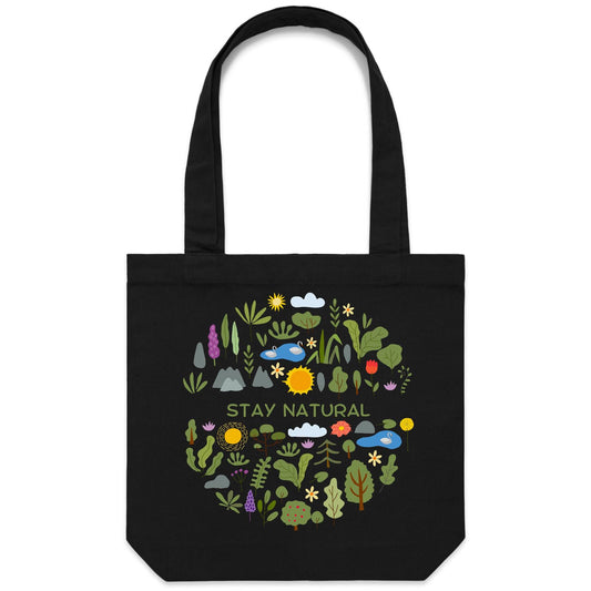 Stay Natural - Canvas Tote Bag Black One Size Tote Bag Environment Plants