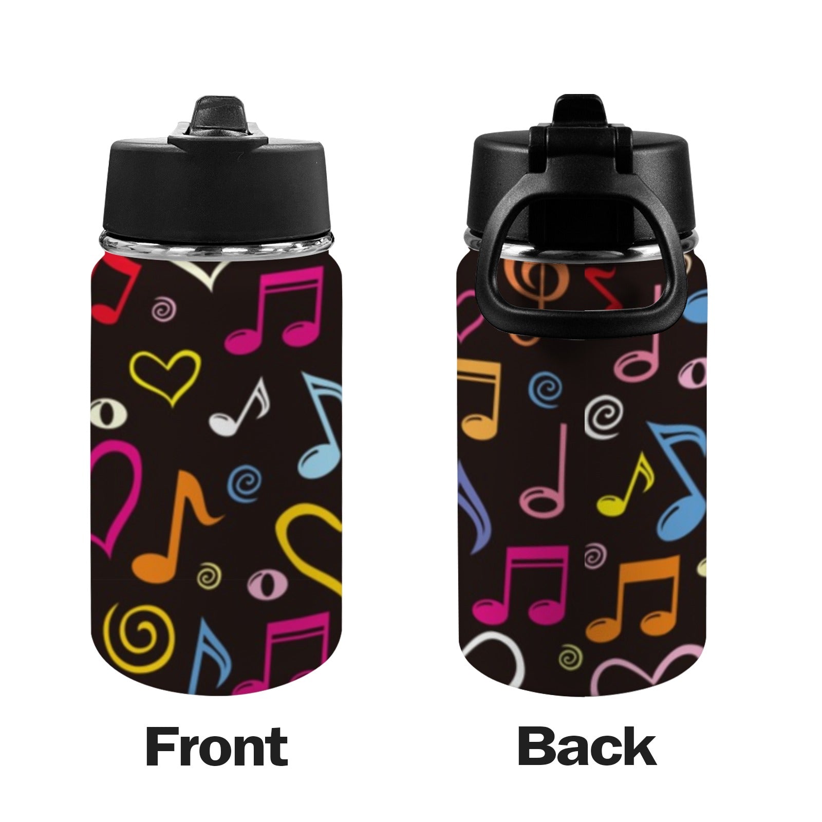 Musical Notes - Kids Water Bottle with Straw Lid (12 oz) Kids Water Bottle with Straw Lid