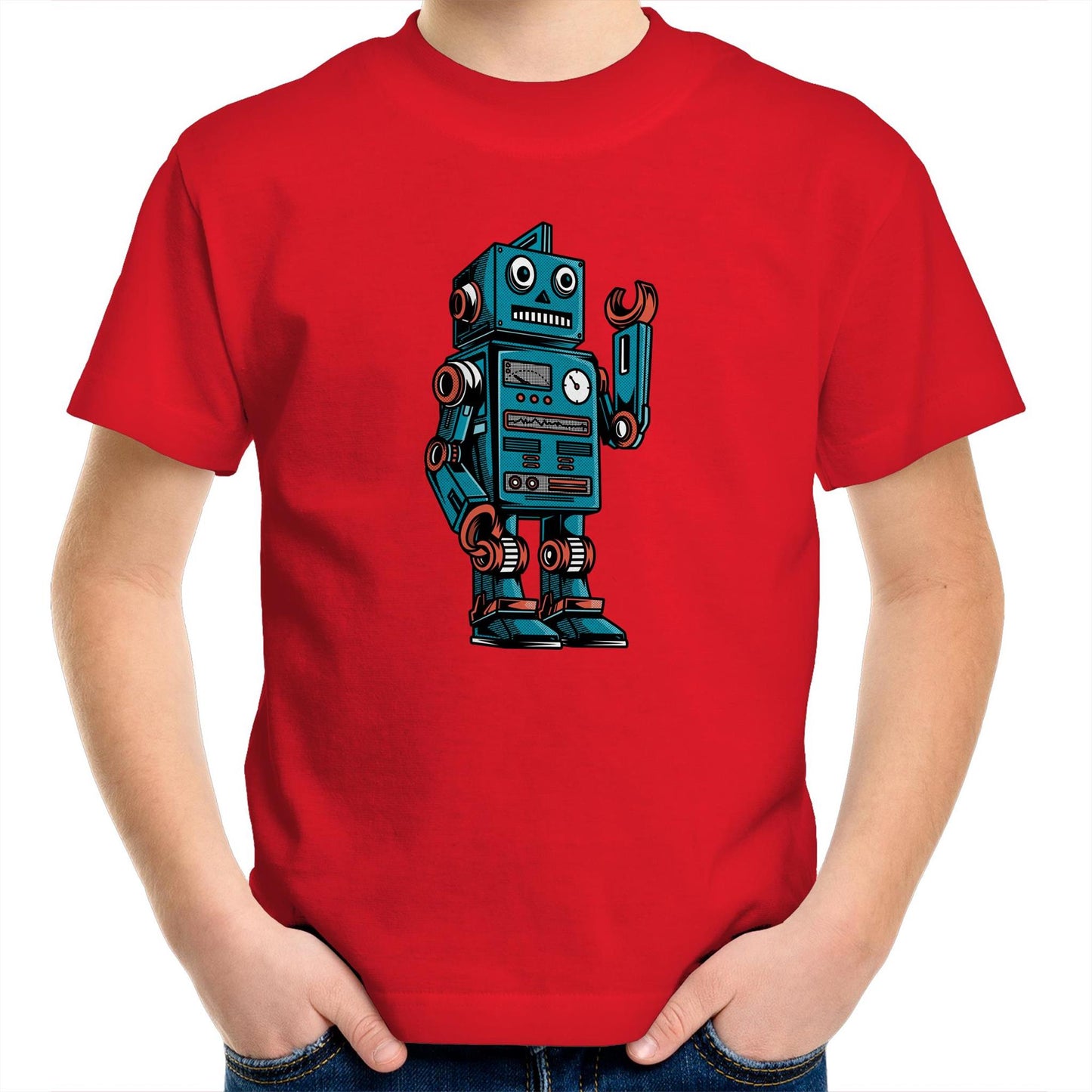 Robot - Kids Youth Crew T-Shirt Red Kids Youth T-shirt Sci Fi