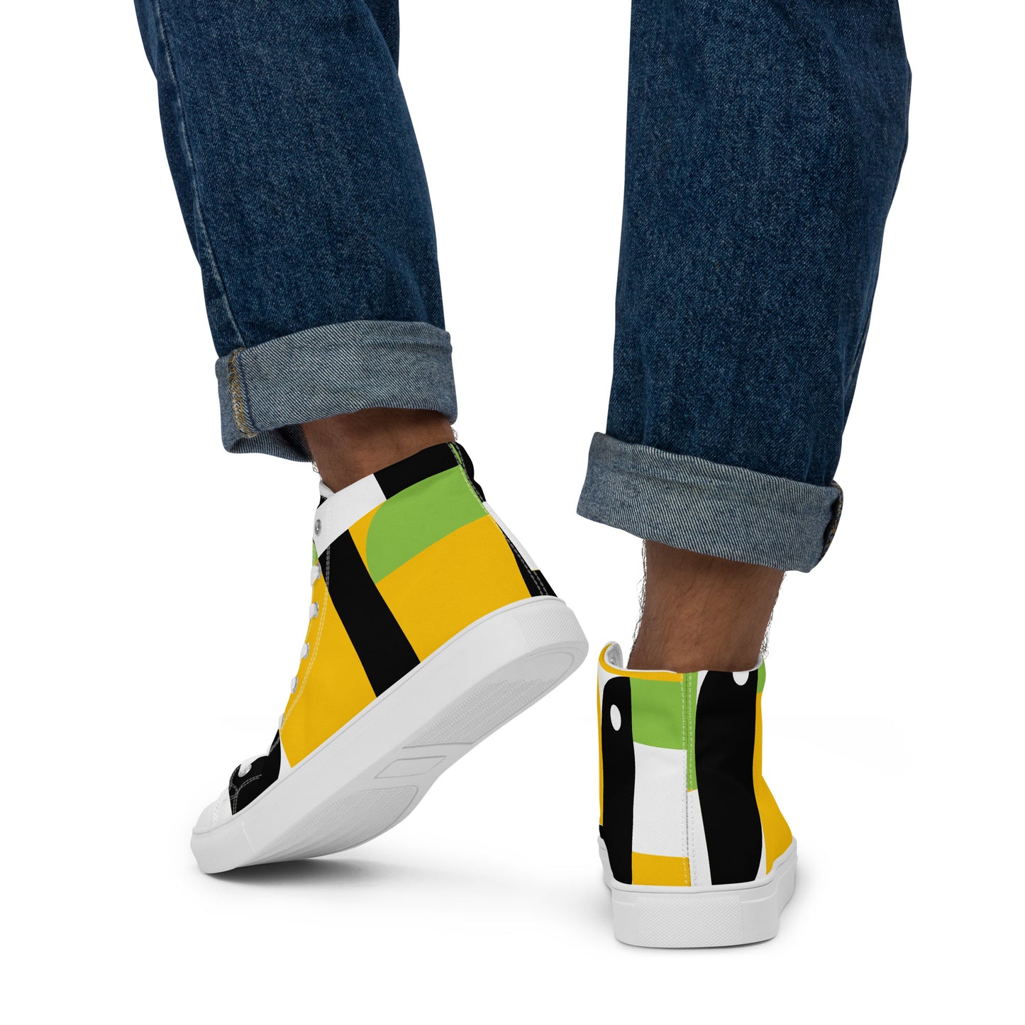 Yellow, Green And Black Geometric - Men’s high top canvas shoes Mens High Top Shoes Outside Australia