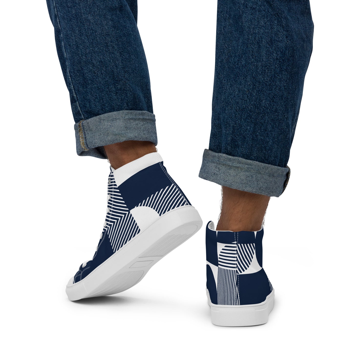 Blue Geometric - Men’s high top canvas shoes Mens High Top Shoes Outside Australia