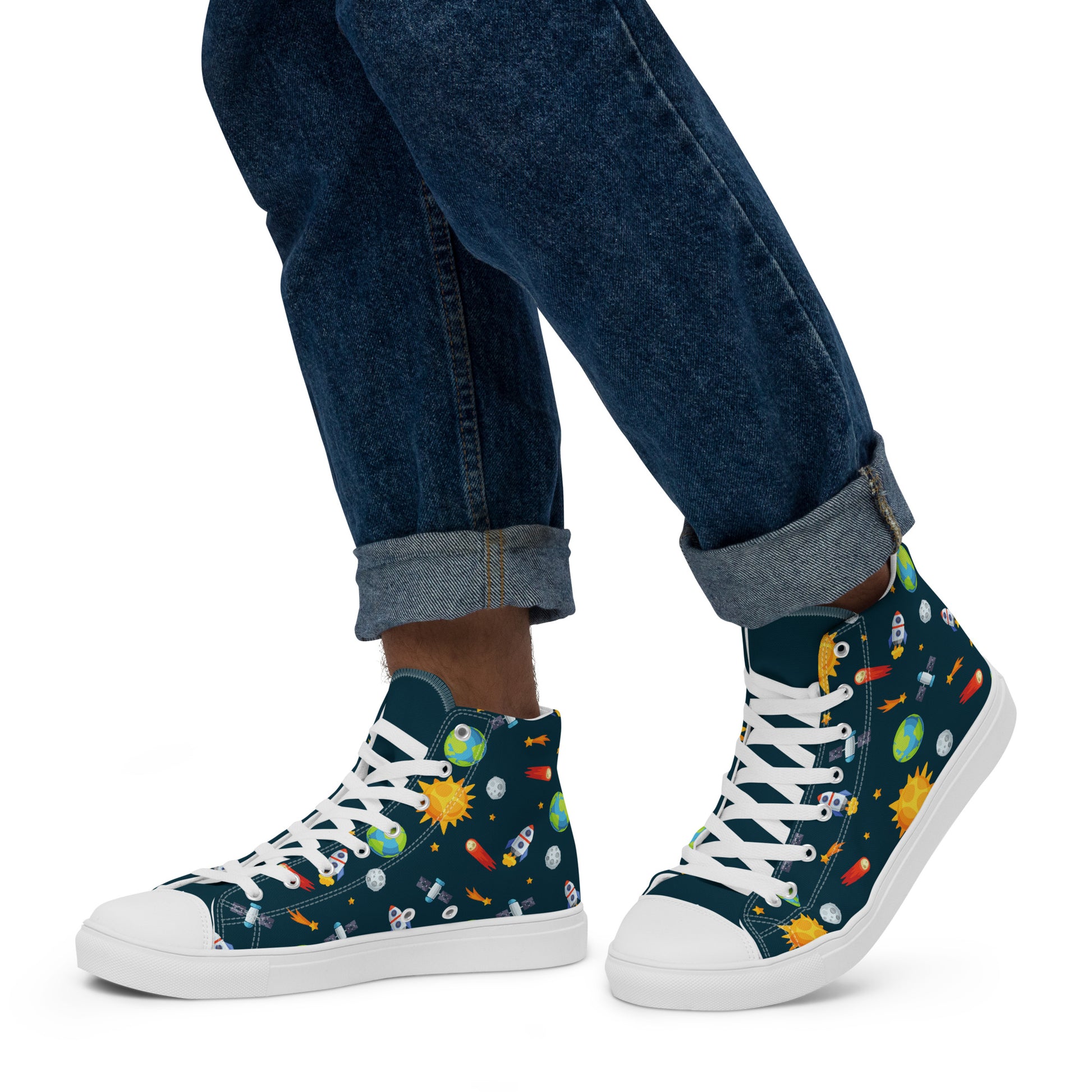 Busy Space - Men’s high top canvas shoes Mens High Top Shoes Outside Australia Printed Offshore