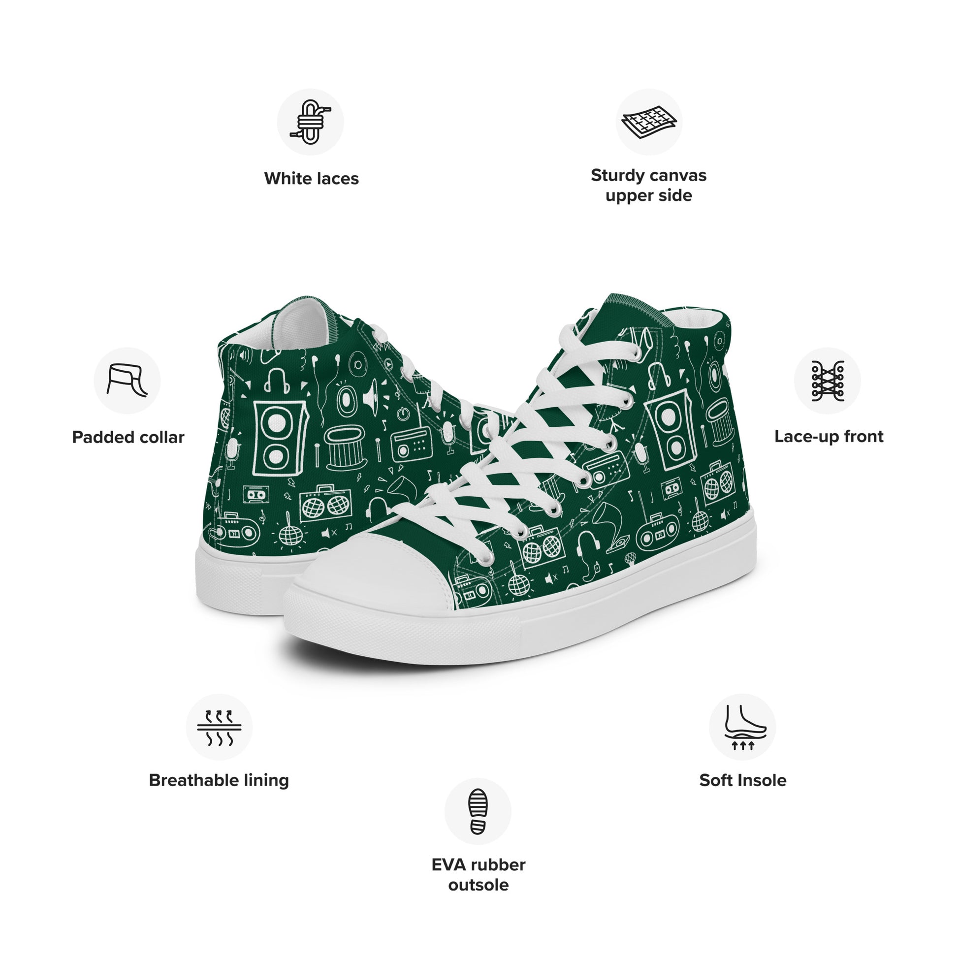 All The Music - Men’s high top canvas shoes Mens High Top Shoes Outside Australia Printed Offshore