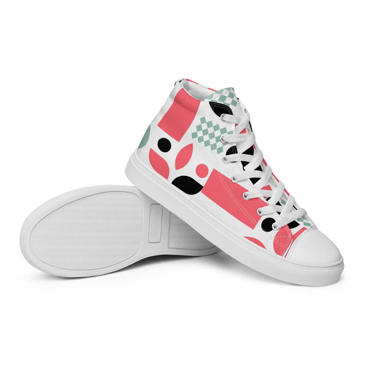 Pink Geometric - Men’s high top canvas shoes Mens High Top Shoes Outside Australia Printed Offshore