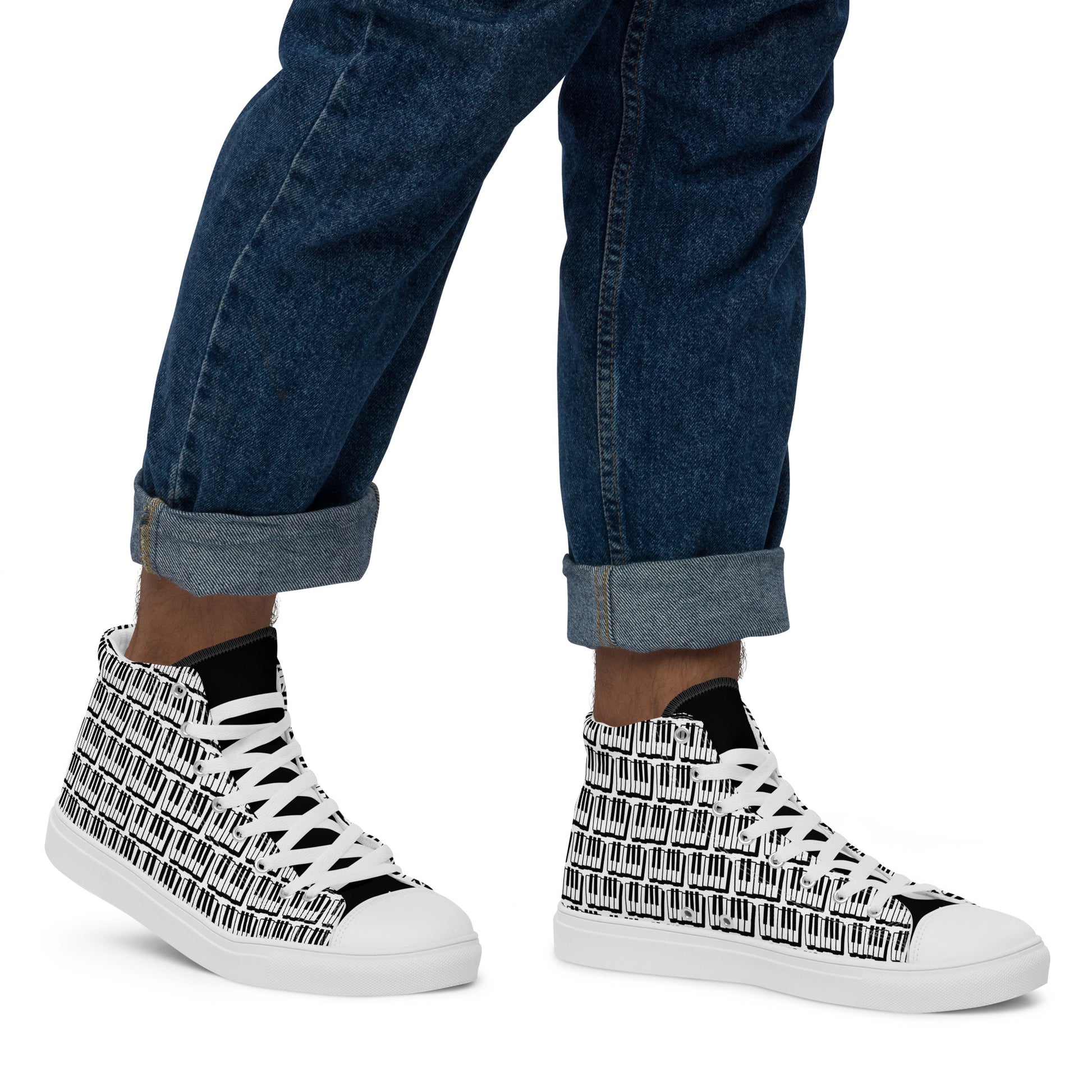 Piano Keyboard - Men’s high top canvas shoes Mens High Top Shoes Outside Australia Printed Offshore