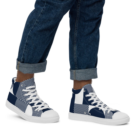 Blue Geometric - Men’s high top canvas shoes Mens High Top Shoes Outside Australia