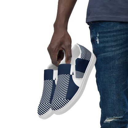 Blue Geometric - Men’s slip-on canvas shoes Mens Slip On Shoes
