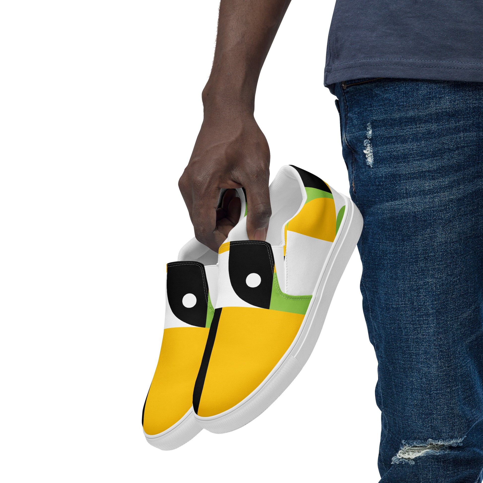 Yellow, Green And Black Geometric - Men’s slip-on canvas shoes Mens Slip On Shoes Printed Offshore