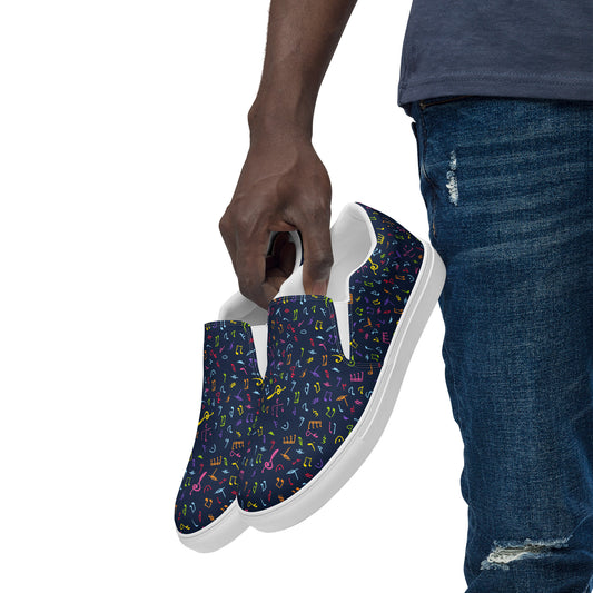 Colourful Music Notes - Men’s slip-on canvas shoes Mens Slip On Shoes