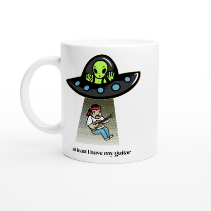 Guitarist Alien Abduction - White 11oz Ceramic Mug White 11oz Mug Music Sci Fi