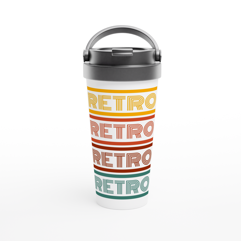 Retro - White 15oz Stainless Steel Travel Mug White 15oz Stainless Steel Travel Mug Travel Mug Globally Fulfilled Retro