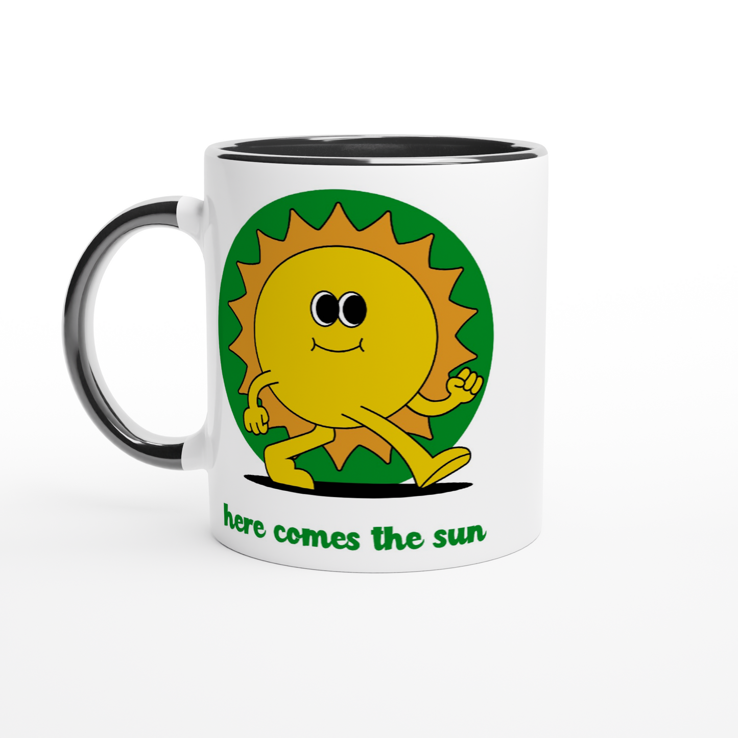 Here Comes The Sun - White 11oz Ceramic Mug with Colour Inside ceramic black Colour 11oz Mug Retro Summer