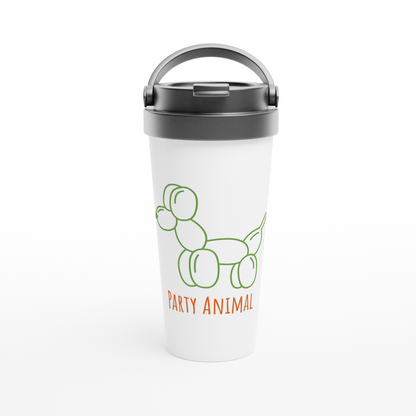 Party Animal - White 15oz Stainless Steel Travel Mug Travel Mug Funny Globally Fulfilled