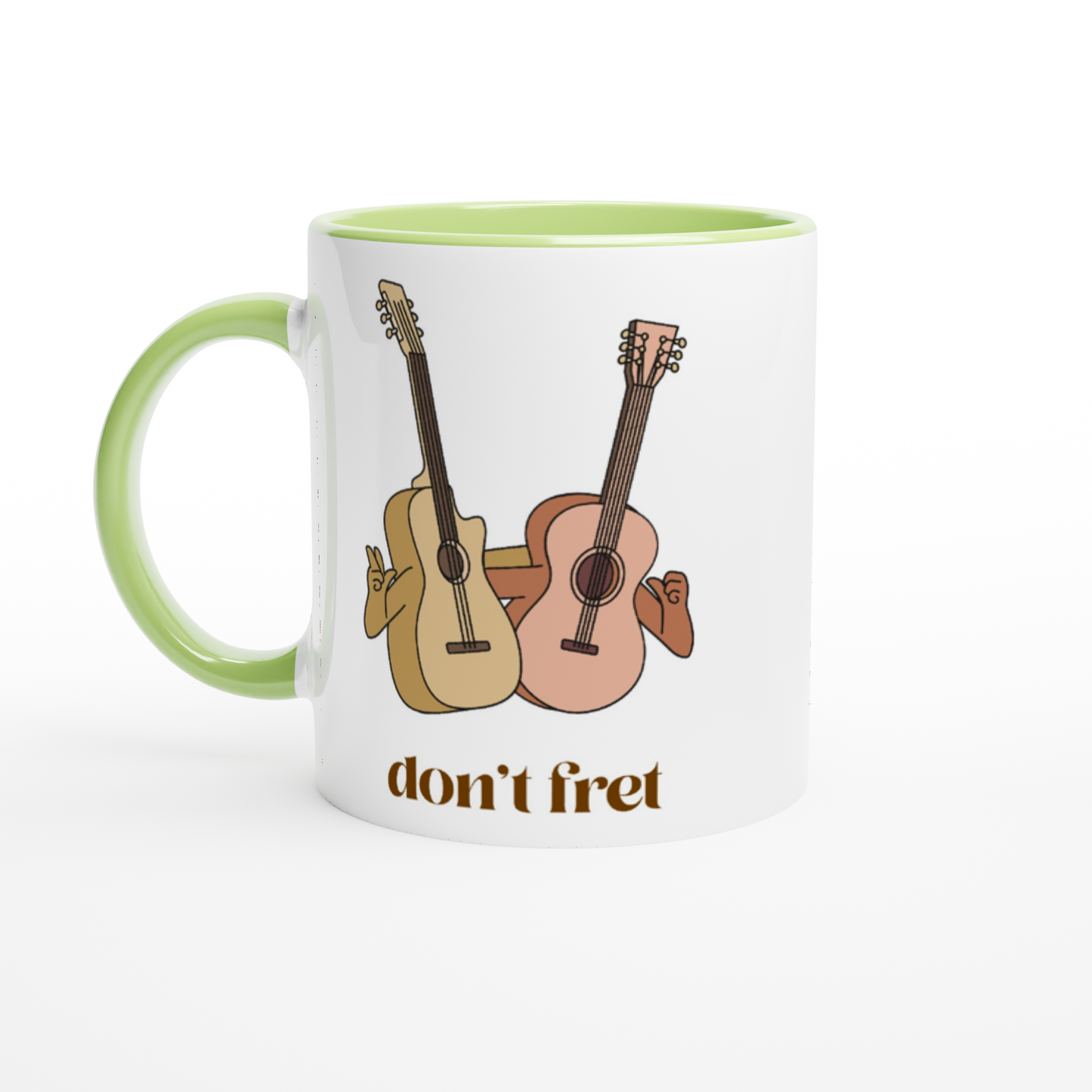 Don't Fret - White 11oz Ceramic Mug with Colour Inside ceramic green Colour 11oz Mug Music