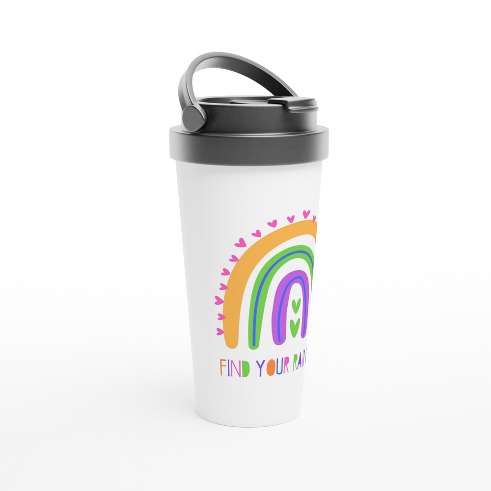 Find Your Rainbow - White 15oz Stainless Steel Travel Mug Travel Mug Motivation