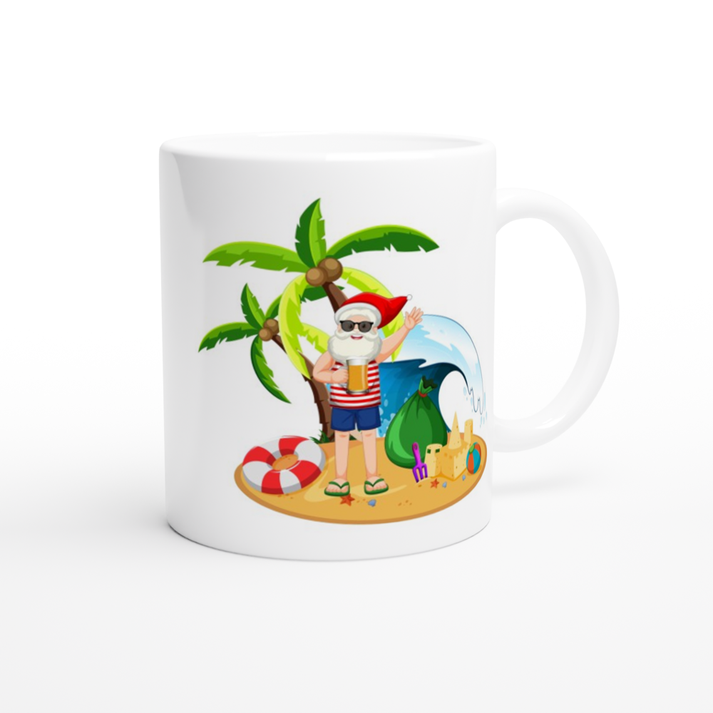 Tropical Santa - White 11oz Ceramic Mug Christmas White Mug Globally Fulfilled