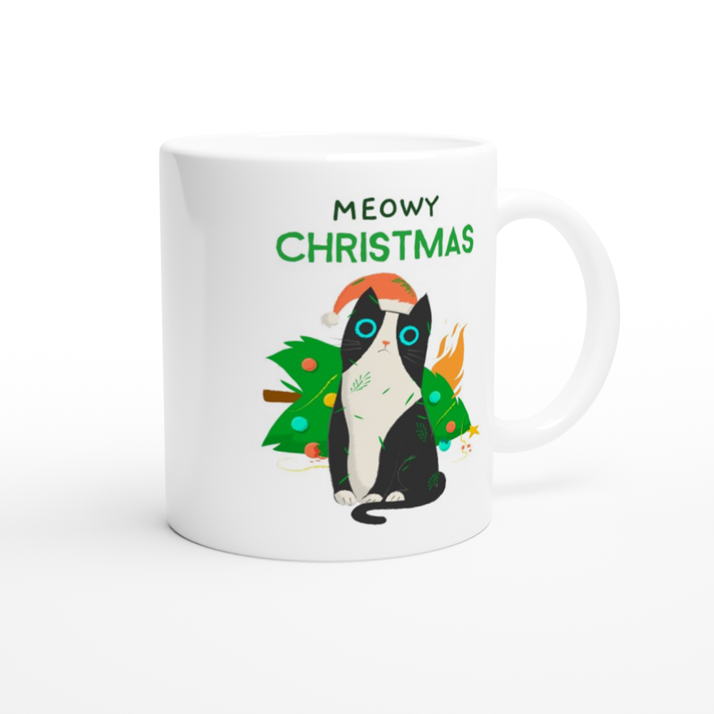 Meowy Christmas - White 11oz Ceramic Mug Christmas White Mug Globally Fulfilled