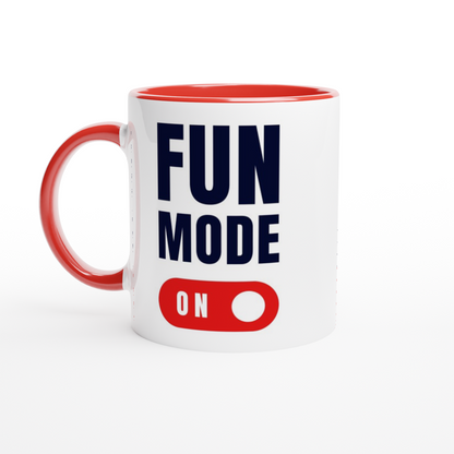 Fun Mode On - White 11oz Ceramic Mug with Colour Inside ceramic red Colour 11oz Mug Funny